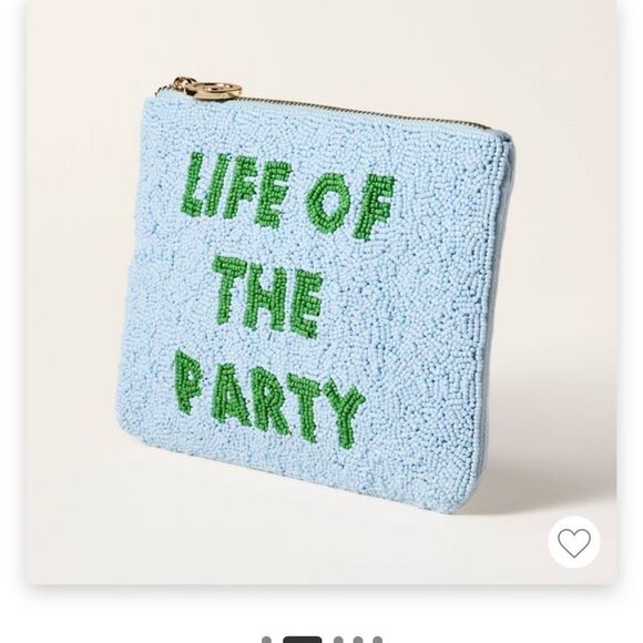 Kate Spade x Target Life of the party Beaded Blue Clutch with Green Text - Picture 2 of 3